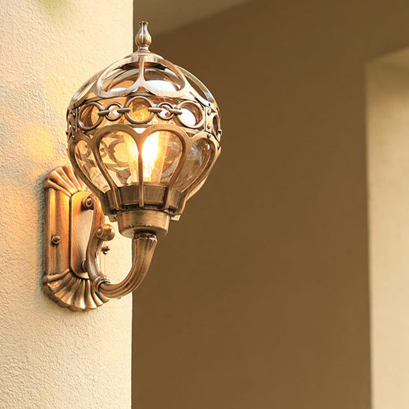 Sphere Outdoor Wall Mount Light Retro Clear Glass 1 Bulb Wall Sconce with Cage Guard