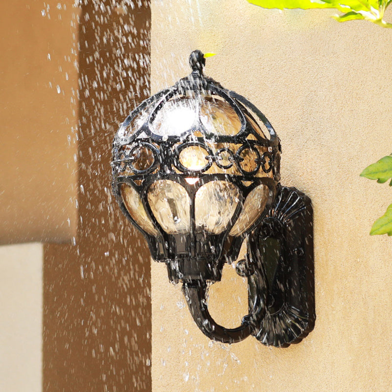 Sphere Outdoor Wall Mount Light Retro Clear Glass 1 Bulb Wall Sconce with Cage Guard