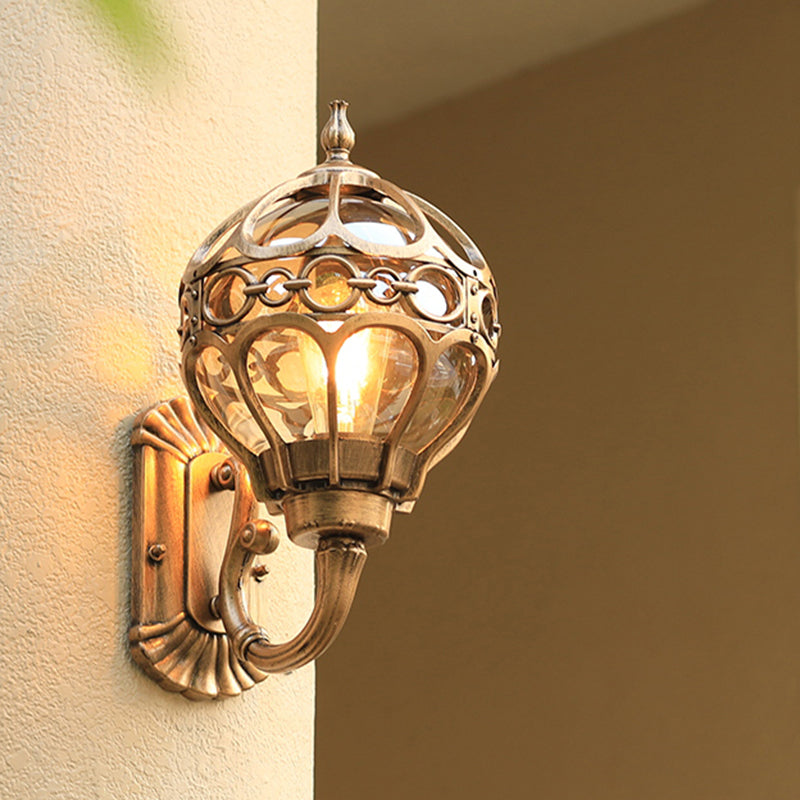 Sphere Outdoor Wall Mount Light Retro Clear Glass 1 Bulb Wall Sconce with Cage Guard