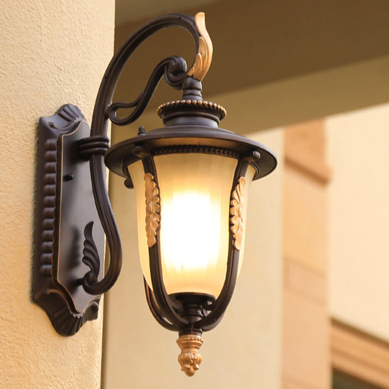 Opal Ribbed Glass Bell Wall Lamp Traditional 1 Head Garden Sconce Light Fixture in Black