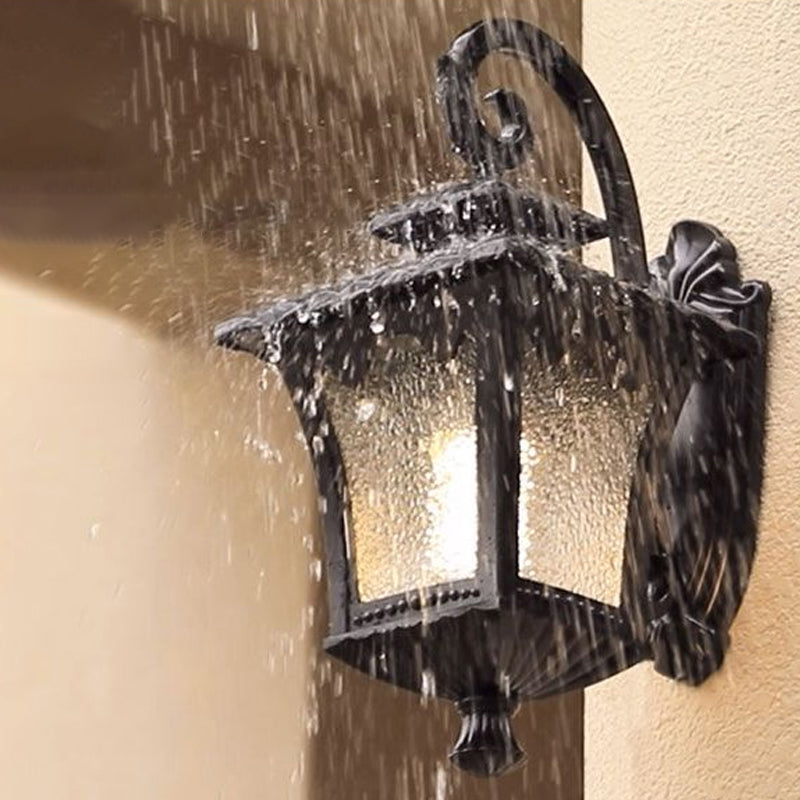 Seedy Glass Flared Lantern Wall Sconce Vintage Single Garden Wall Light in Black