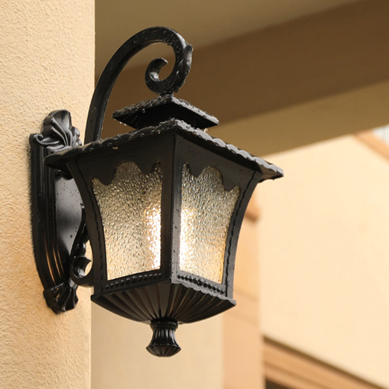 Seedy Glass Flared Lantern Wall Sconce Vintage Single Garden Wall Light in Black