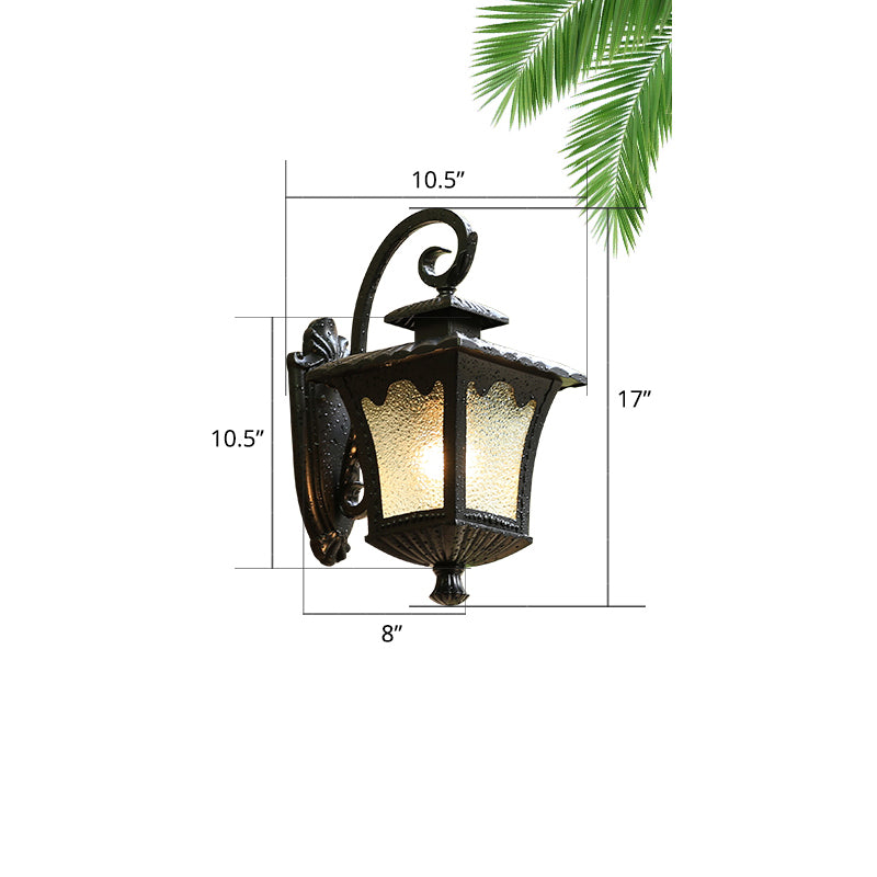 Seedy Glass Flared Lantern Wall Sconce Vintage Single Garden Wall Light in Black