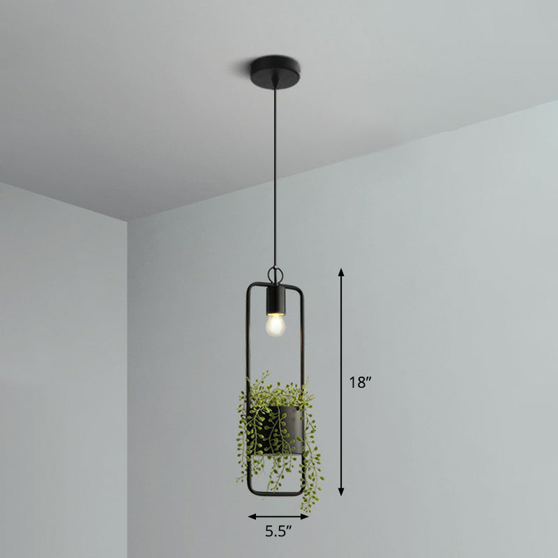 1-Bulb Faux Pot Plant Ceiling Pendant Light Industrial Black Metal Hanging Lamp with Bare Bulb Design