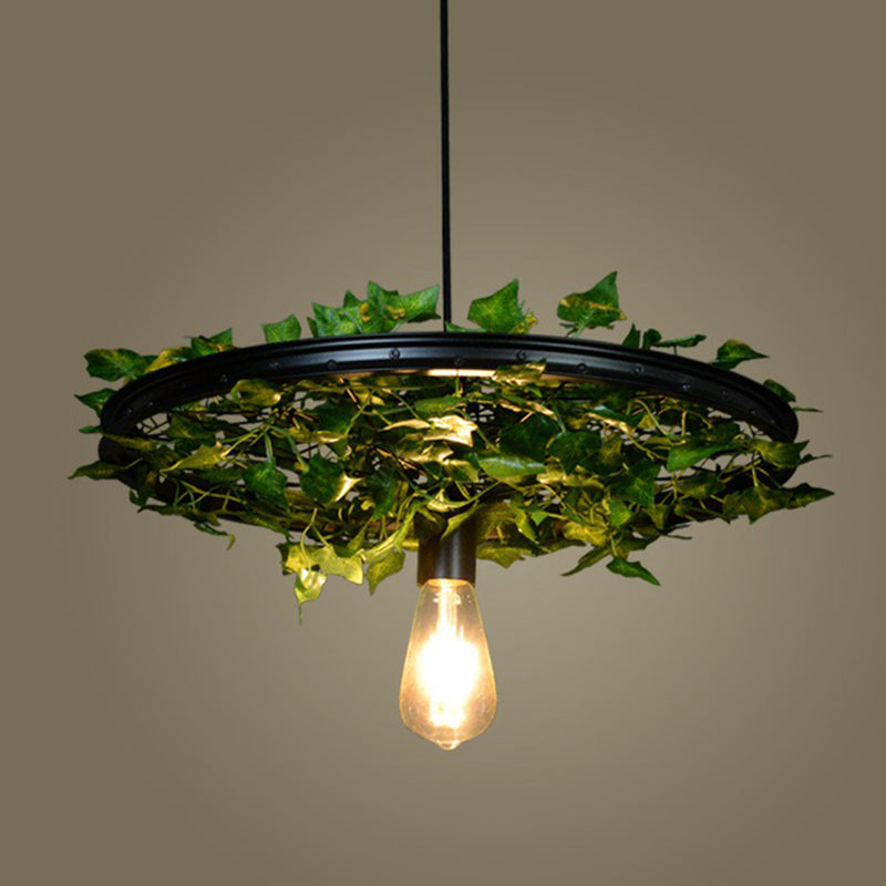 Lampada di sospensione di ferro a bulbina a bulbo singolo a bulbo a bulbo a bulbino con vegetura artistica