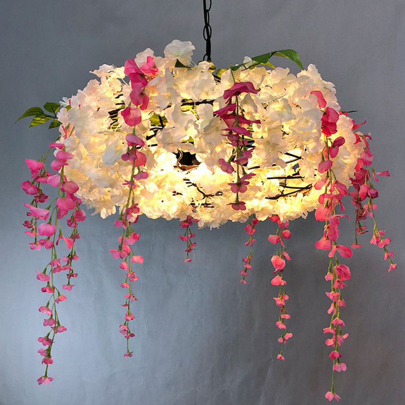 3-Bulb Runde hängende Lampen-Dachboden-Metall-Pendelleuchte mit falschen Blumen für das Restaurant