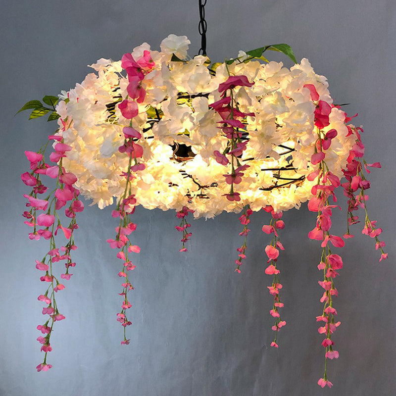 3-Bulb Runde hängende Lampen-Dachboden-Metall-Pendelleuchte mit falschen Blumen für das Restaurant
