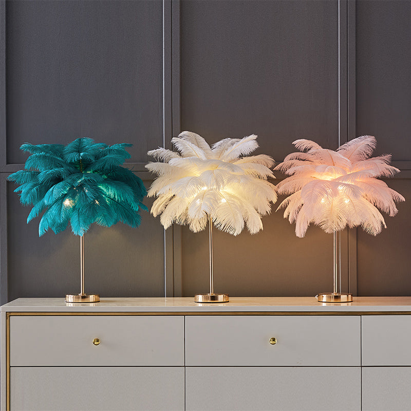 Coconut Tree Shaped Night Light Decorative Feather 1 Head Living Room Accent Table Lamp
