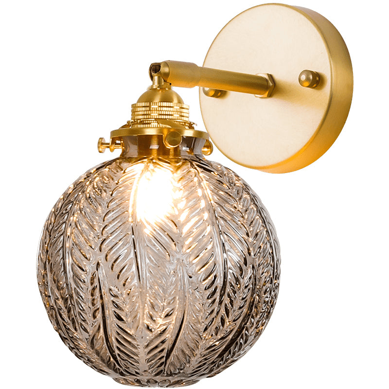 Textured Glass Ball Wall Lighting Simple Single Gold Wall Mount Light with Adjustable Joint