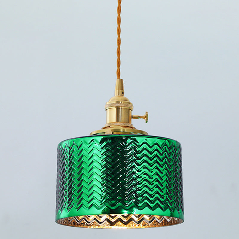 Zylindrische Nachthänge -Lampe Vintage Wave Glass 1 Glühbirne Anhängerleuchte