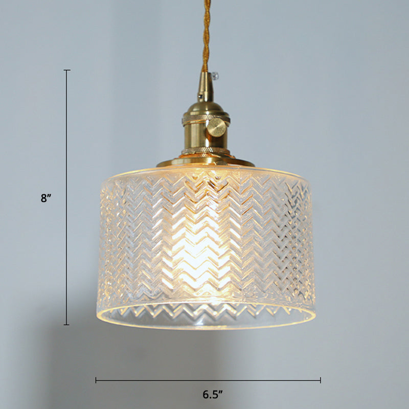 Zylindrische Nachthänge -Lampe Vintage Wave Glass 1 Glühbirne Anhängerleuchte