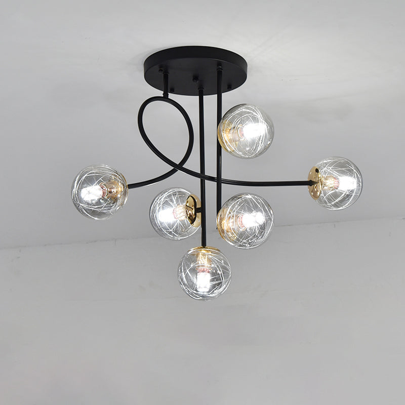 Balle semi-rince plafonnier Verre moderne 6 lumières chambre à coucher