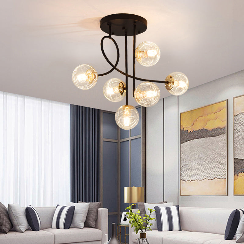 Balle semi-rince plafonnier Verre moderne 6 lumières chambre à coucher
