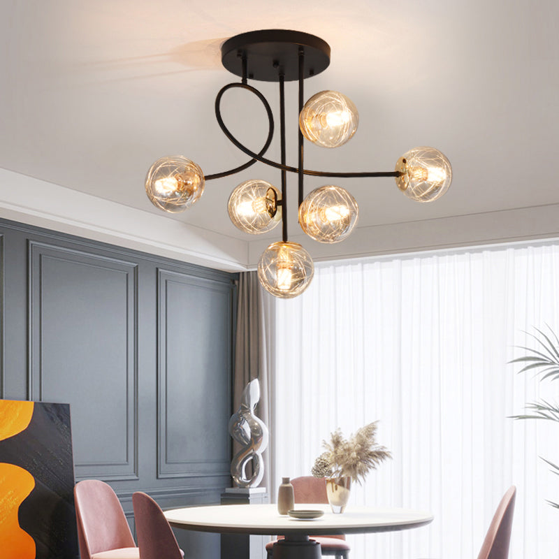 Balle semi-rince plafonnier Verre moderne 6 lumières chambre à coucher