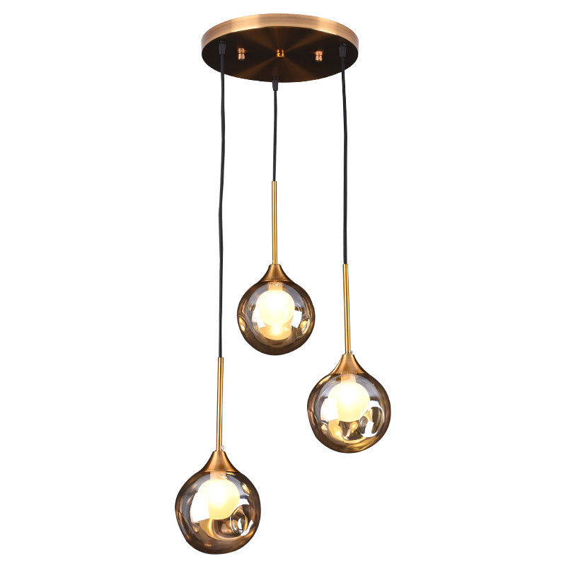 Ball Down Lighting Pendant Minimalism Glass 3-Head Dining Room Multiple Hanging Light
