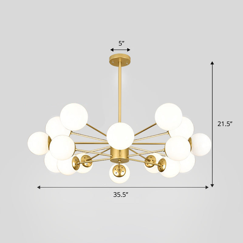 Frosted White Glass Ball Chandelier Postmodern Style Suspension Light with Burst Design