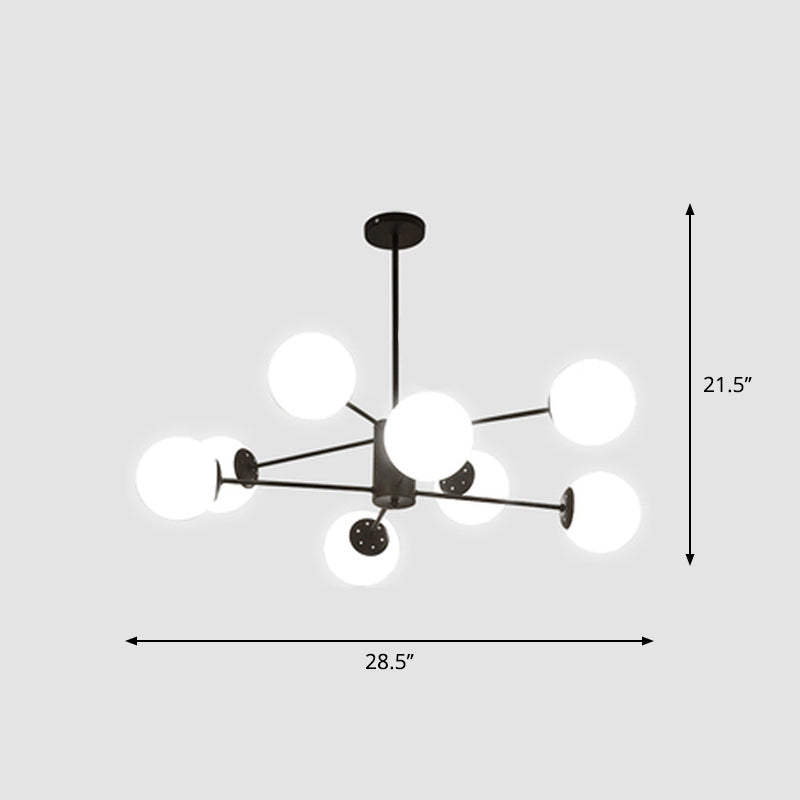Frosted White Glass Ball Chandelier Postmodern Style Suspension Light with Burst Design