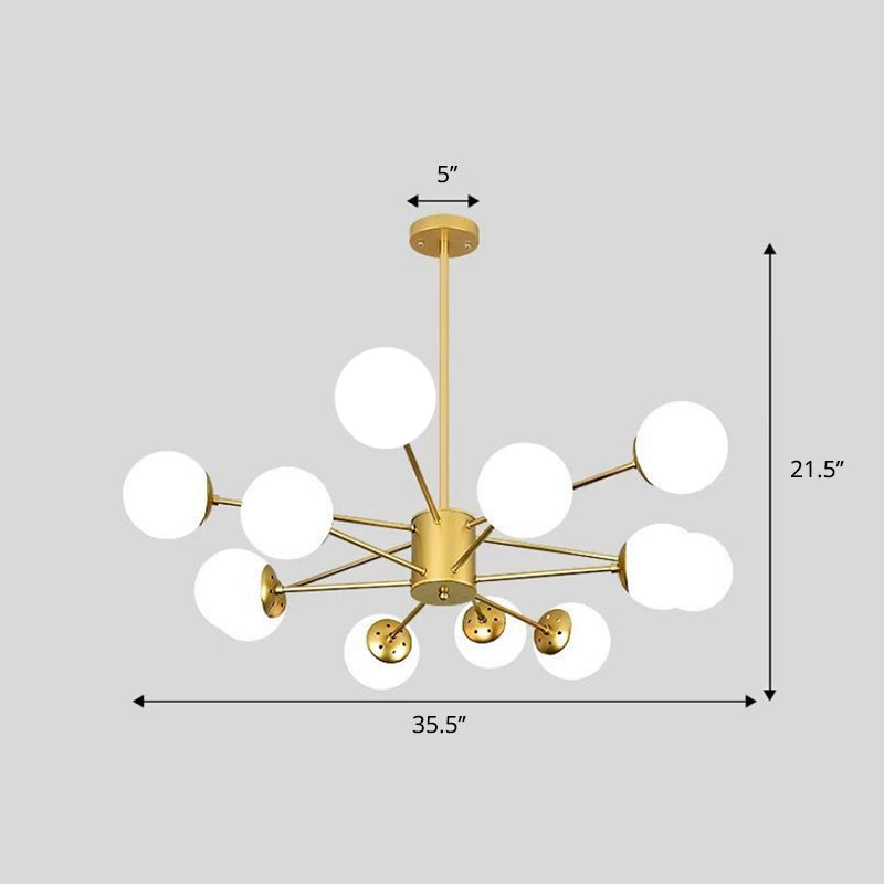 Frosted White Glass Ball Chandelier Postmodern Style Suspension Light with Burst Design