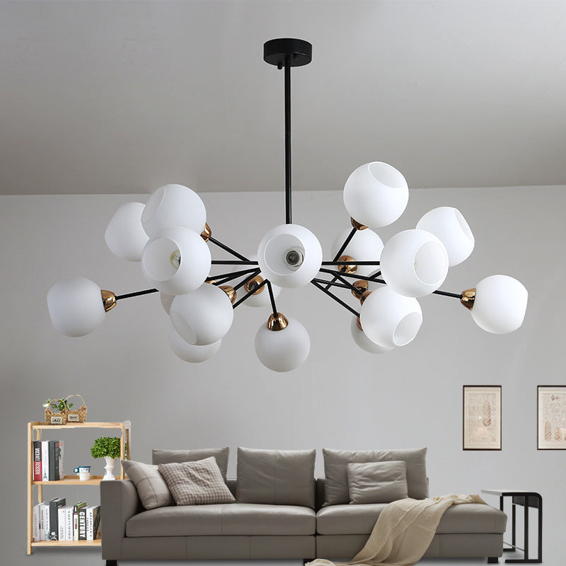 White Glass Sputnik Chandelier Light Contemporary Black Suspended Lighting Fixture