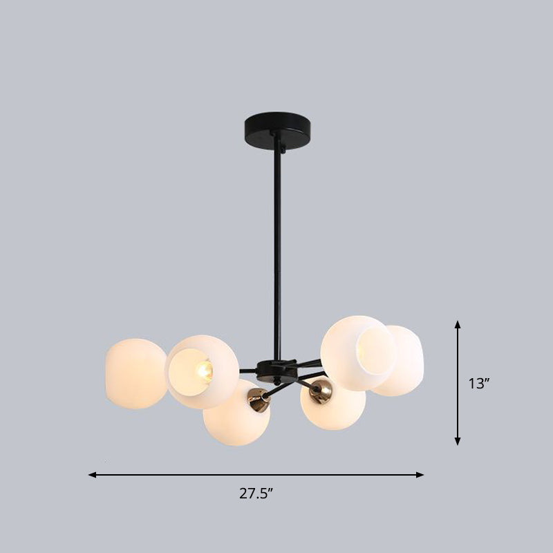 White Glass Sputnik Chandelier Light Contemporary Black Suspended Lighting Fixture