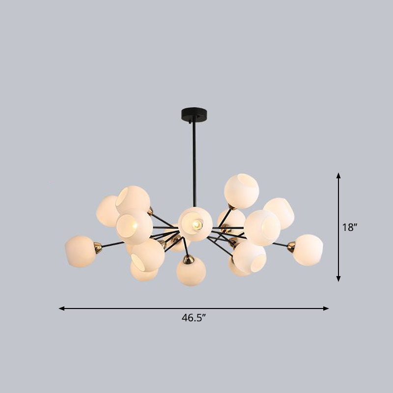 White Glass Sputnik Chandelier Light Contemporary Black Suspended Lighting Fixture