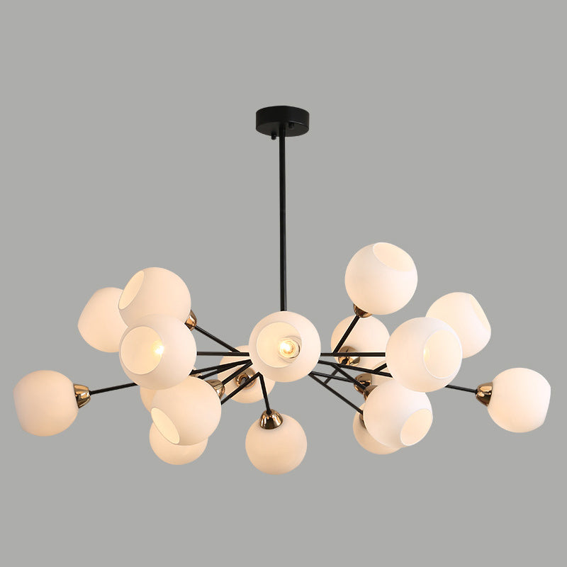 White Glass Sputnik Chandelier Light Contemporary Black Suspended Lighting Fixture