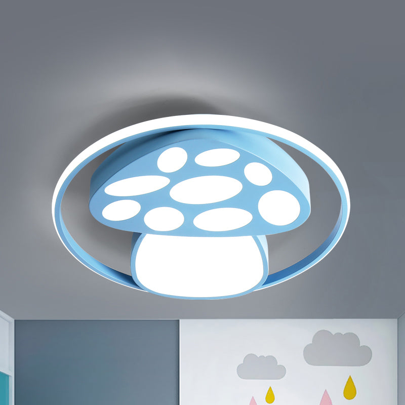Cute Mushroom Flush Mount Light Cartoon Acrylic Metal Ceiling Lamp for Kindergarten