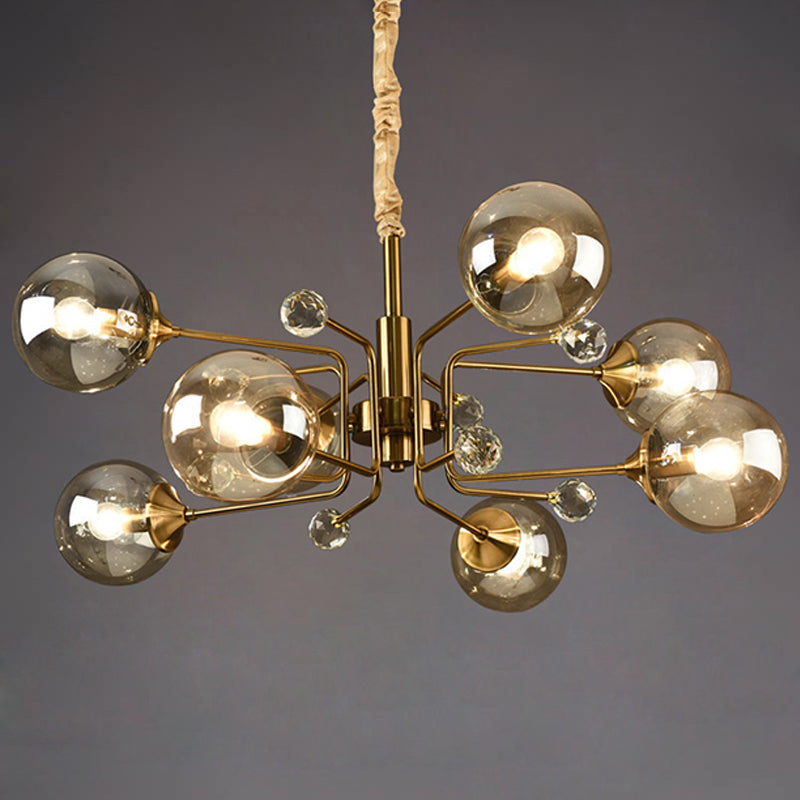 Postmodern Sputnik Ceiling Light Closed Glass Bedroom Hanging Chandelier in Brass