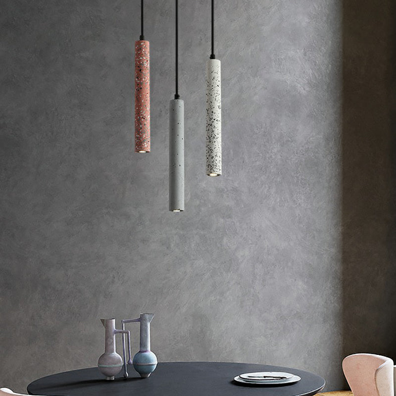 Tubular Bedside Down Lighting Pendant Terrazzo Simplicity LED Suspension Light Fixture