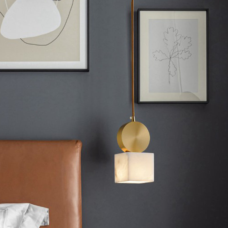 Marmorblock Hanging Anhänger minimalistische 1-leichte Gold Deckenhängung Lampe für Schlafzimmer