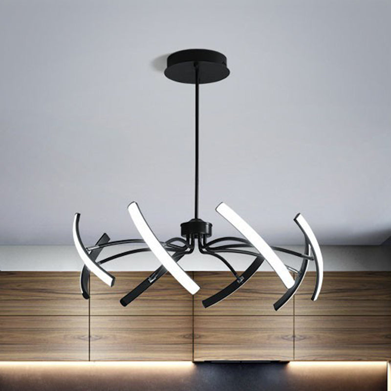 Rotating Stick LED Chandelier Minimalist Acrylic Dining Room Hanging Lamp in Black