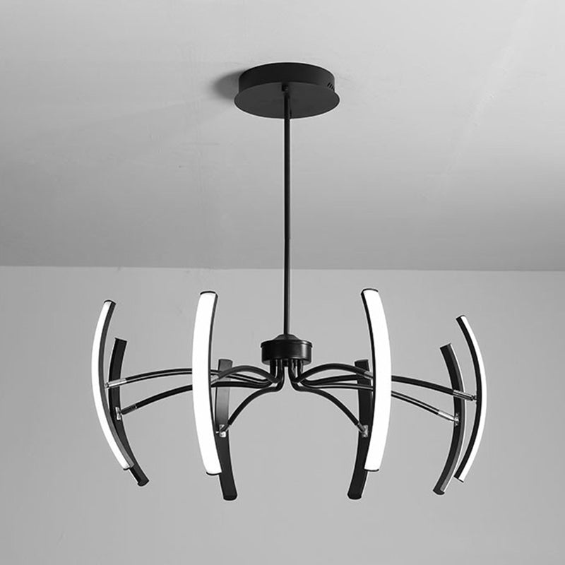 Rotating Stick LED Chandelier Minimalist Acrylic Dining Room Hanging Lamp in Black