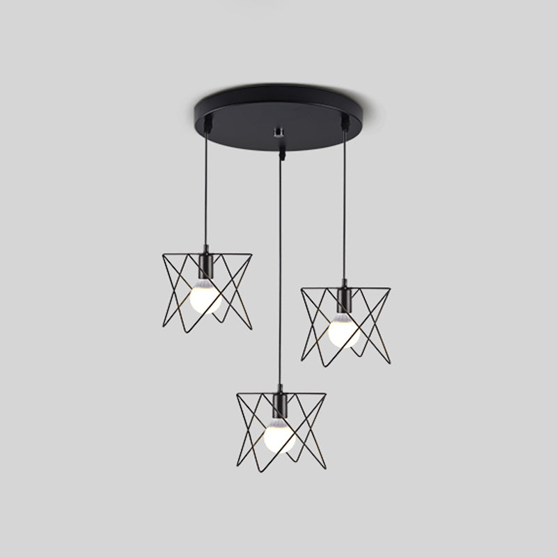 Filo di ferro Filo Filo a ciondolo multi-luce Vintage Vintage a 3 luci Sospensione Luce in nero