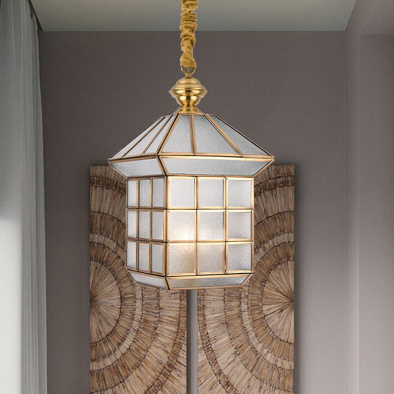 Huisvormige gang hanglamp vintage glas 1 bol messing hangende lamp
