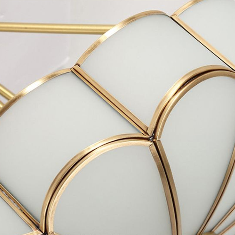 Cream Glass Flower Suspension Light Minimalist Bedroom Chandelier Pendant in Brass