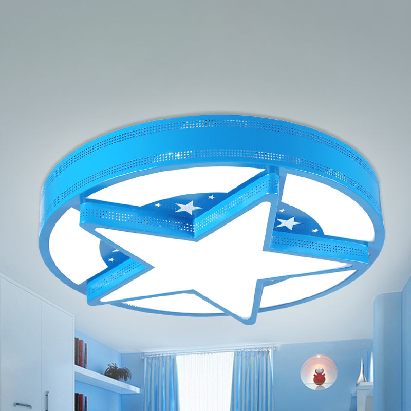 Contemporary Circle Flush Mount Light with Star Metal & Acrylic Ceiling Lamp for Bathroom
