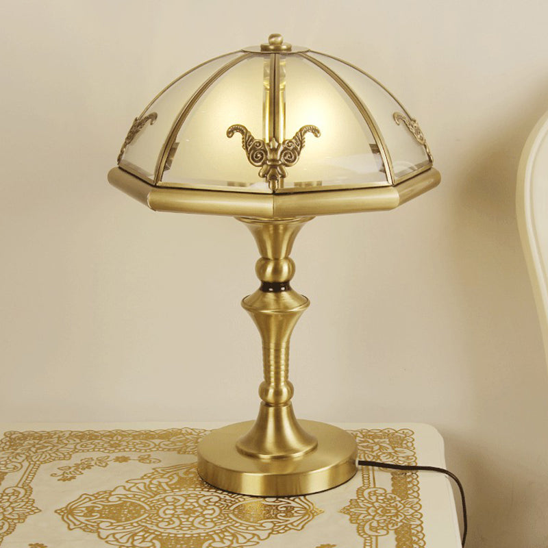 3-Bulb Frosted Glass Table Lamp Colonial Style Brass Cap Shaped Bedroom Night Light