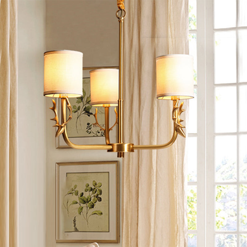 Nordischer zylindrischer Kronleuchter Stoff Wohnzimmer Suspension Licht mit Geweih -Deco in Gold