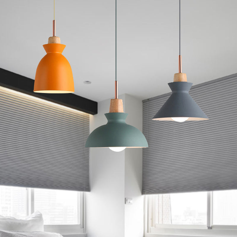Multi-Color Cone and Dome Hanging Lighting Modern 3 Lights Metal Pendant Ceiling Light with Linear/Round Canopy