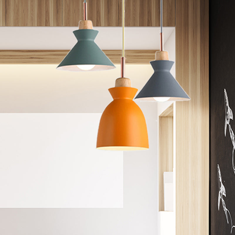 Multi-Color Cone and Dome Hanging Lighting Modern 3 Lights Metal Pendant Ceiling Light with Linear/Round Canopy