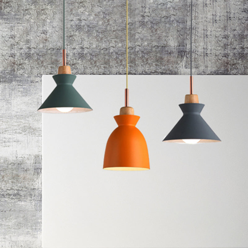 Multi-Color Cone and Dome Hanging Lighting Modern 3 Lights Metal Pendant Ceiling Light with Linear/Round Canopy