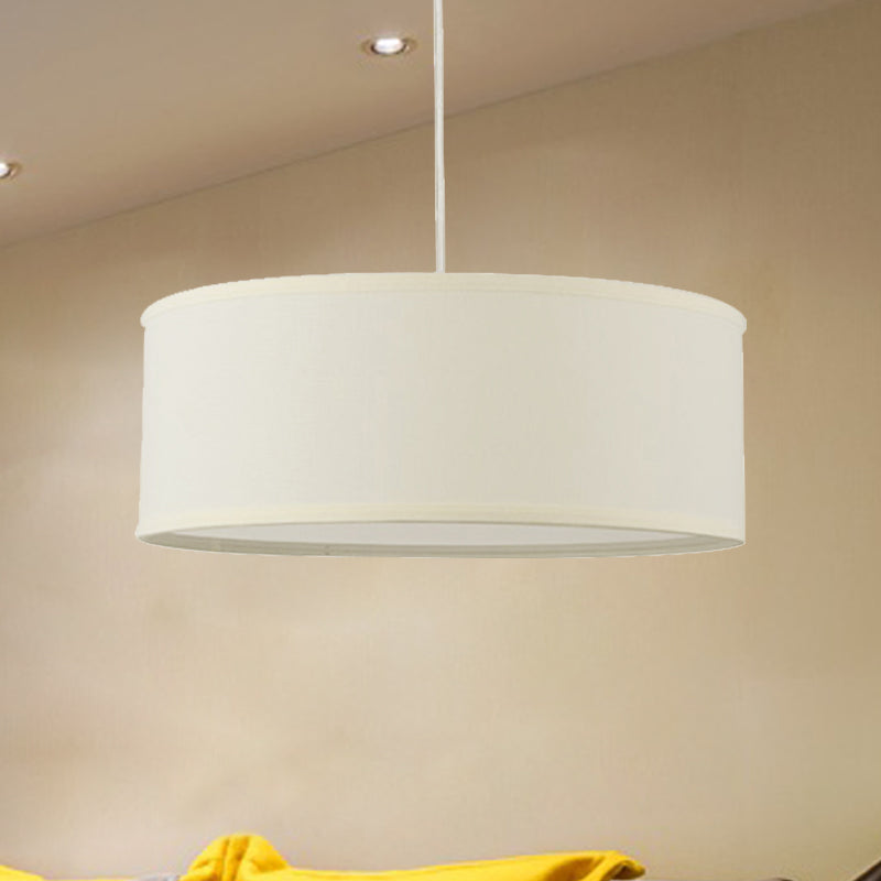 12"/16"/19.5" Dia Cylinder Suspension Pendant Contemporary Fabric White LED Hanging Pendant Lamp