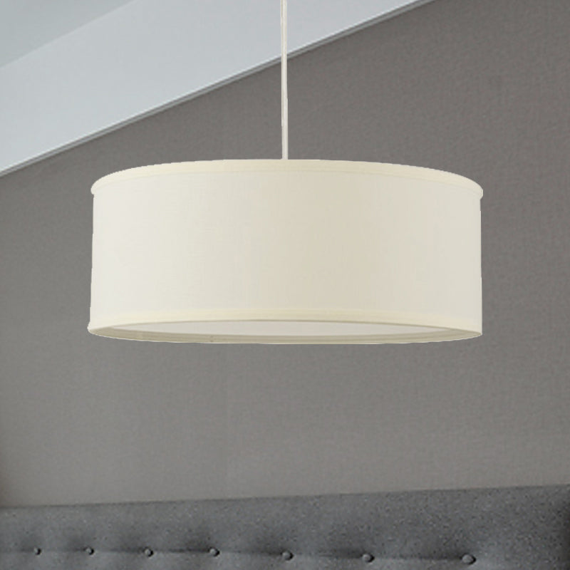 12"/16"/19.5" Dia Cylinder Suspension Pendant Contemporary Fabric White LED Hanging Pendant Lamp