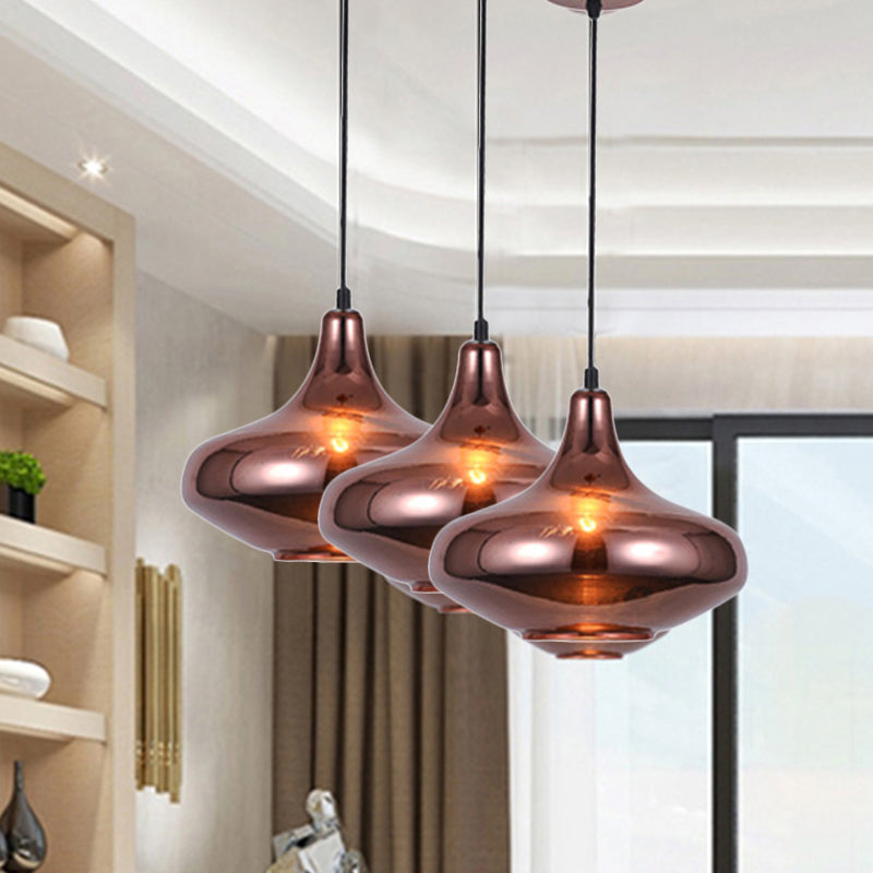 Copper Modern Ceiling Light Fixture with Gourd/Bell/Urn Mirror Glass Shade 1 Light Suspension Pendant Light for Dining Room