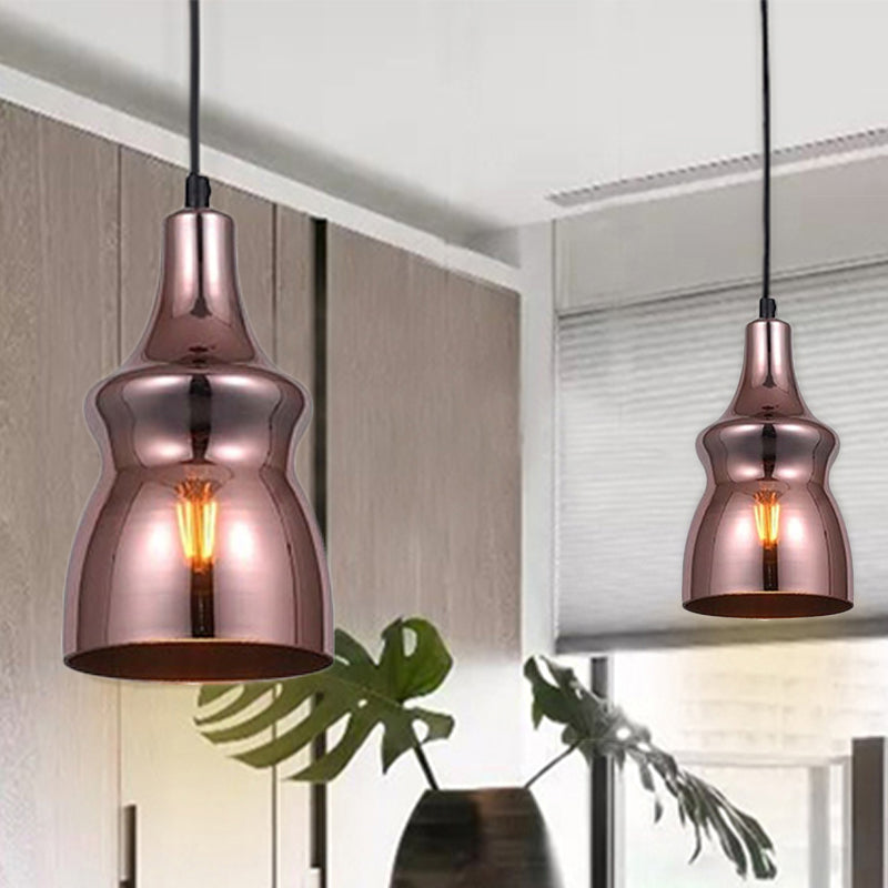 Copper Modern Ceiling Light Fixture with Gourd/Bell/Urn Mirror Glass Shade 1 Light Suspension Pendant Light for Dining Room