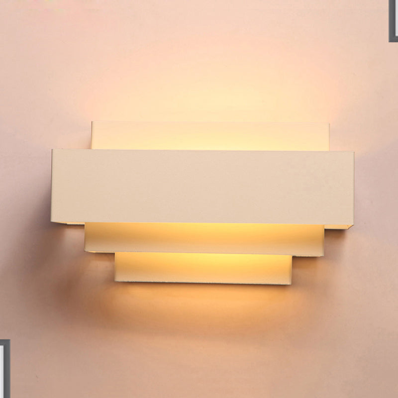 Contemporary Rectangle Wall Lamp with Tiered Design Metal 1 Head Bedroom Wall Sconce Lighting in White