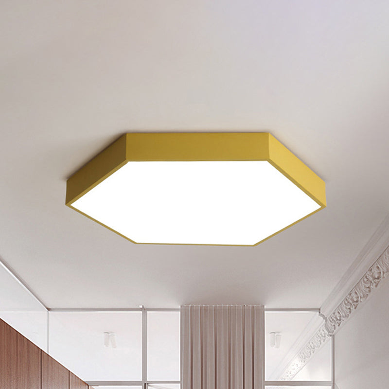 Modern Led Flush Mount with Metal Shade Gray/Yellow/Blue Hexagon Flush Mount Fixture in White/Warm Light, 16"/19.5"/23.5" Wide