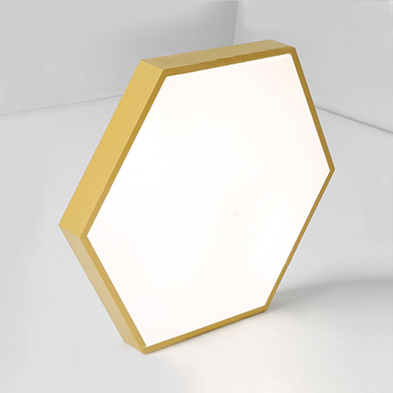 Modern Led Flush Mount with Metal Shade Gray/Yellow/Blue Hexagon Flush Mount Fixture in White/Warm Light, 16"/19.5"/23.5" Wide