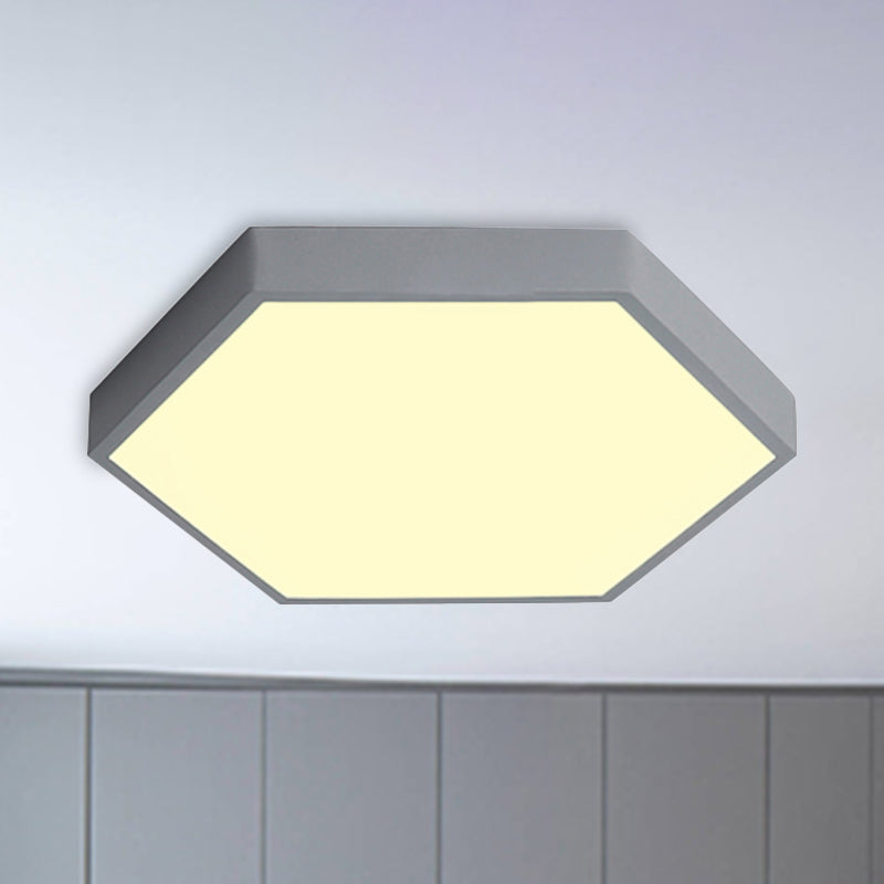 Modern Led Flush Mount with Metal Shade Gray/Yellow/Blue Hexagon Flush Mount Fixture in White/Warm Light, 16"/19.5"/23.5" Wide