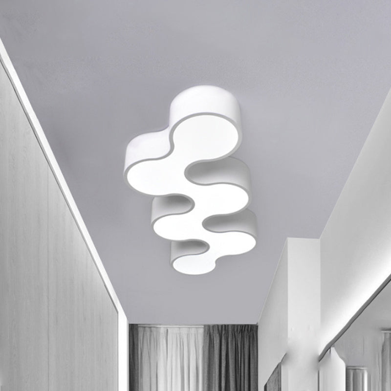 Wavy Design Acrylic Flush Mount Lamp Contemporary Warm/White Lighting LED Bedroom Ceiling Light Fixture in White